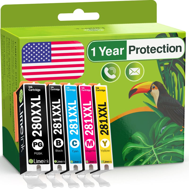 Limeink Compatible Ink Cartridge Replacement for Canon Ink 280 and 281 Cartridges 280XXL 281XXL for Canon 281 Cartridges for 280 for TR8520 TR8620 TS6120 TS9120 TR7520 5pk - Image 1